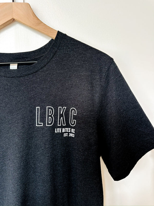 Dark gray tshirt with LBKC logo on left chest.
